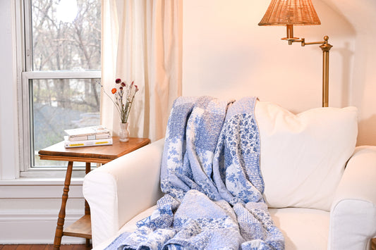 Dusty Blue Floral Quilt